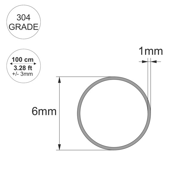 1m Long Stainless Steel Round Tube / Pipe 304 Grade