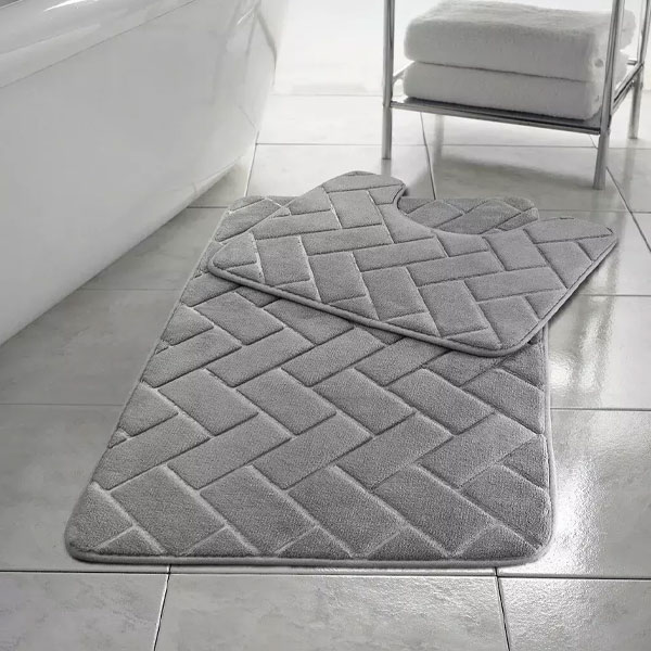 2 Pcs Anti-Slip Rubber Pedestal Memory Foam Mat Toilet Bathroom Rug