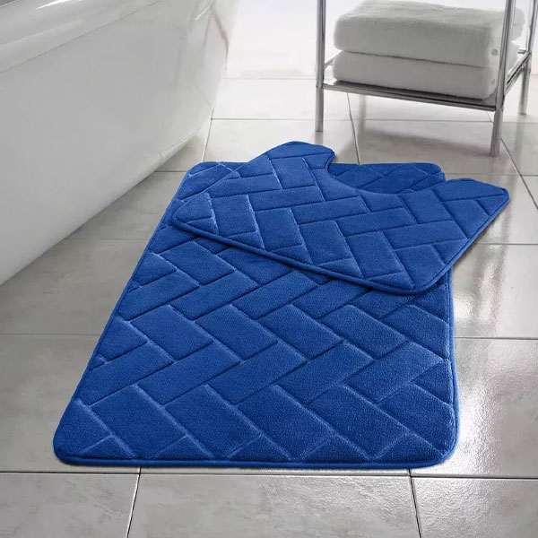 2 Pcs Anti-Slip Rubber Pedestal Memory Foam Mat Toilet Bathroom Rug