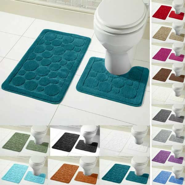 2 Pieces Large Soft Bathroom Shower Mat & Toilet Pedestal Rug Set 