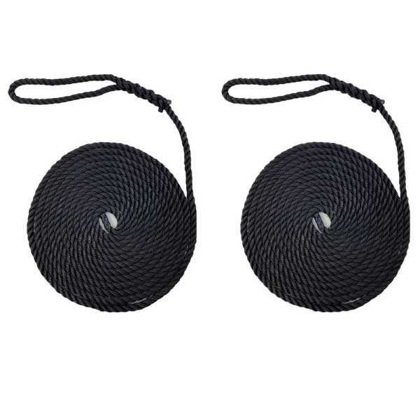 2 Pieces Softline Warps Boat Lines Black Mooring Ropes Yacht Sailing Dock