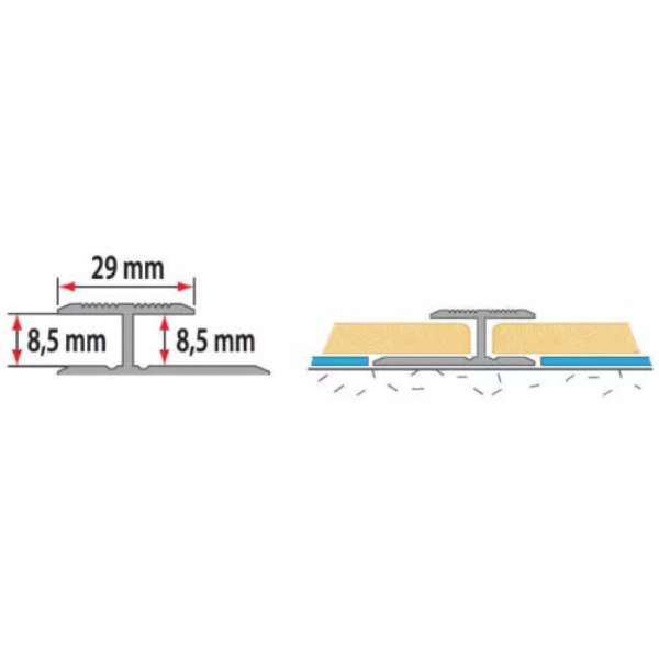 29mm Anodised Aluminium Twin Grip Door Effect Floor Bar Laminate Connector Trim