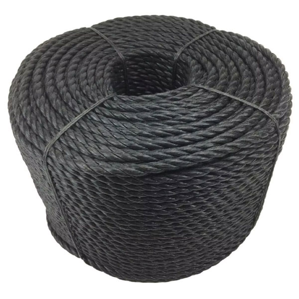 8mm Polypropylene Black Coil 3 Strand Nylon Lightweight Rope