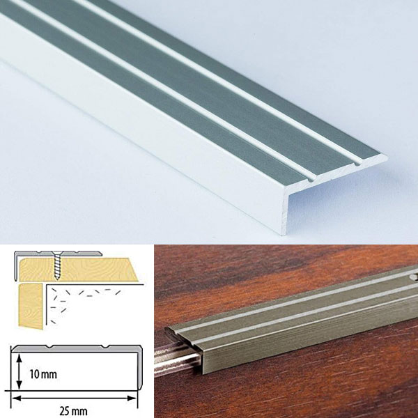 Aluminium Anti Non Slip Stair Edge Nosing Rubust Trim Drilled