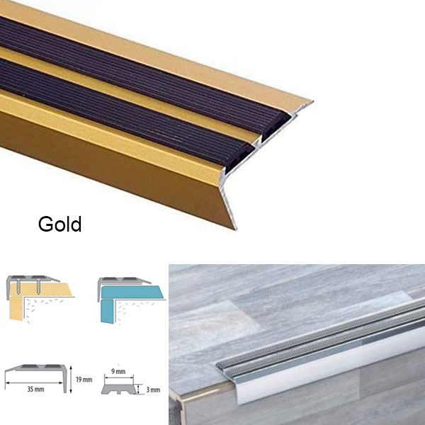 Aluminium Anti Non Slip Stair Edge Nosing Trim With Rubber Insert