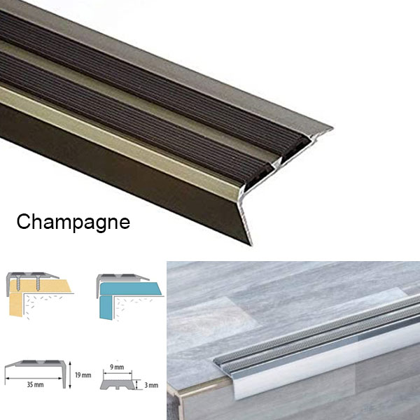 Aluminium Anti Non Slip Stair Edge Nosing Trim With Rubber Insert