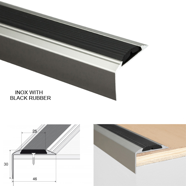 Aluminium Anti-Slip Stair Nosing Edge Trim With Rubber Insert