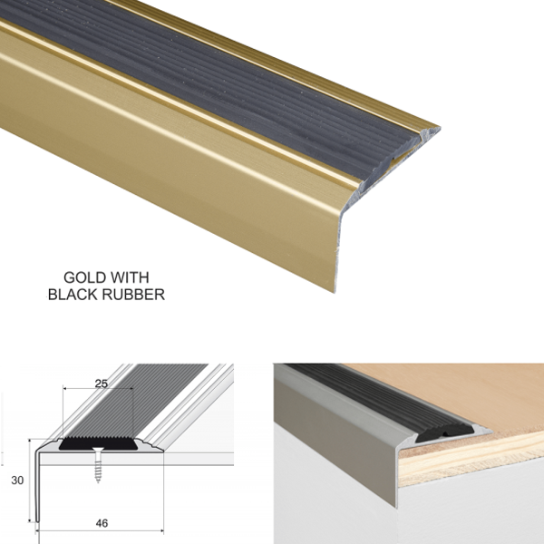 Aluminium Anti-Slip Stair Nosing Edge Trim With Rubber Insert