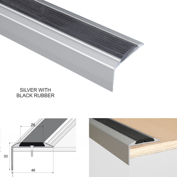 Aluminium Anti-Slip Stair Nosing Edge Trim With Rubber Insert