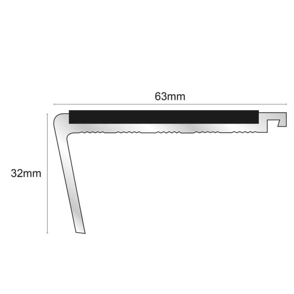 Non Slip Commercial Stair Nosing 63mm x 32mm With PVC Insert Bullnose Stair Nosing