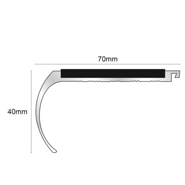 Commercial Stair Nosing 70mm x 40mm With PVC Insert Non Slip Bullnose Stair Nosing