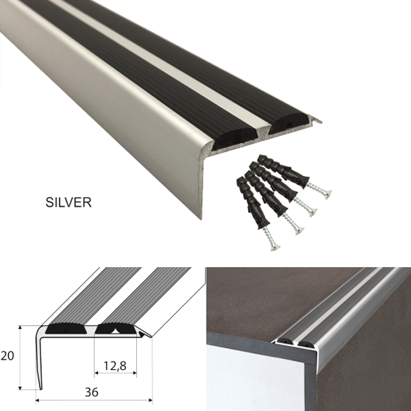 Aluminium Non Slip Rubber Stair Nosing Edge Trim With Rubber Inserts