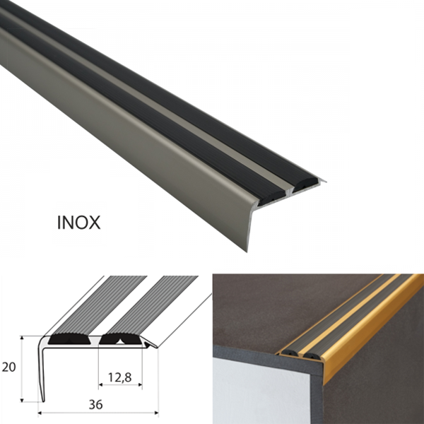 Aluminium Non Slip Rubber Stair Nosing Edge Trim With Rubber Inserts