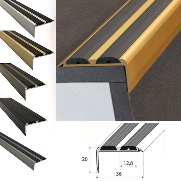 Aluminium Non Slip Rubber Stair Nosing Edge Trim With Rubber Inserts