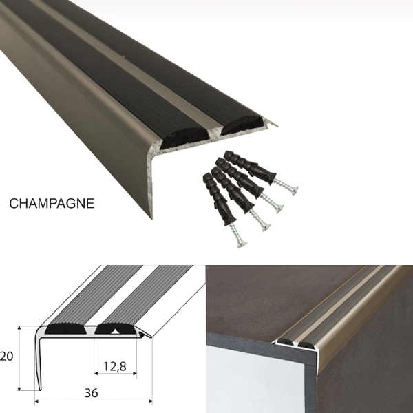 Aluminium Non Slip Rubber Stair Nosing Edge Trim With Rubber Inserts