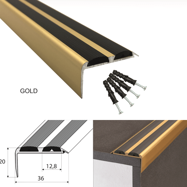 Aluminium Non Slip Rubber Stair Nosing Edge Trim With Rubber Inserts