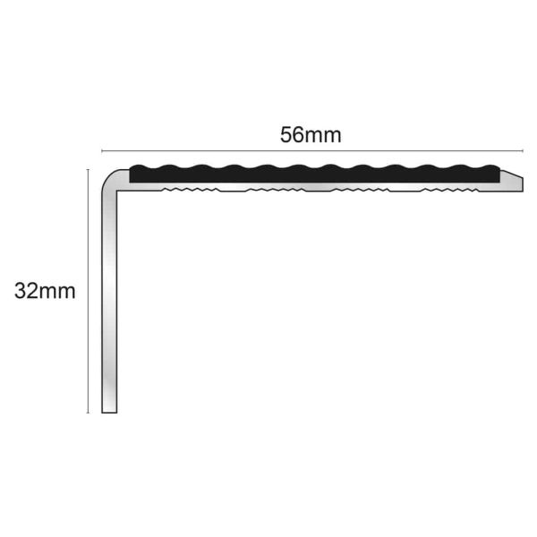 Aluminium Non Slip Stair Nosing Edge Trim With PVC Insert 56 x 32 mm 