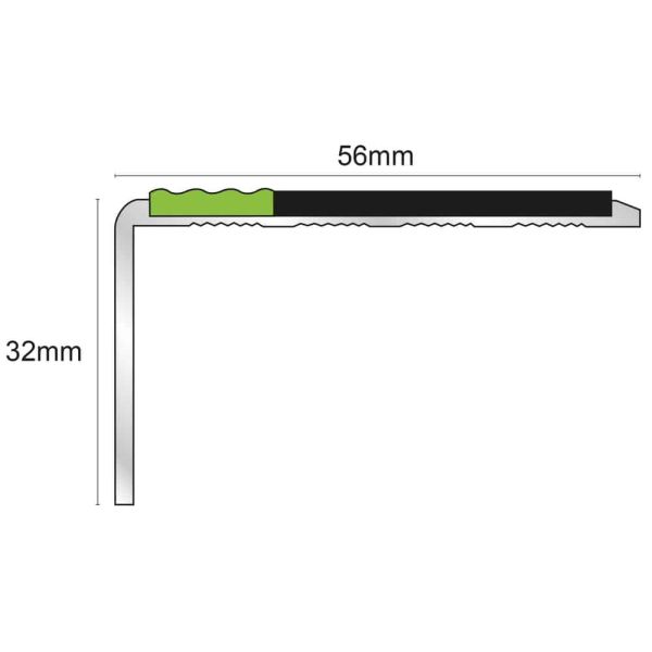 Aluminium Stair Nosing 56mm x 32mm Edge Trim With Anti Slip PVC Insert