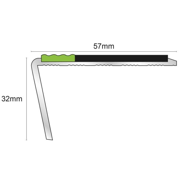 Aluminium Stair Nosing 57mm x 32mm Edge Trim With Anti Slip PVC Insert