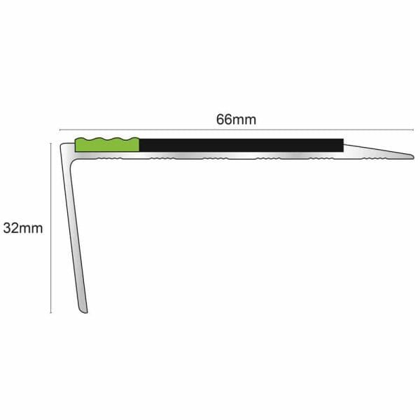 Aluminium Non Slip Stair Nosing Edge Trim With Pvc Insert 66 x 32mm