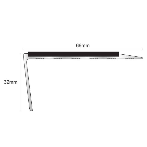 Aluminium Stair Nosing 66mm x 32mm Edge Trim With Non Slip Pvc Insert