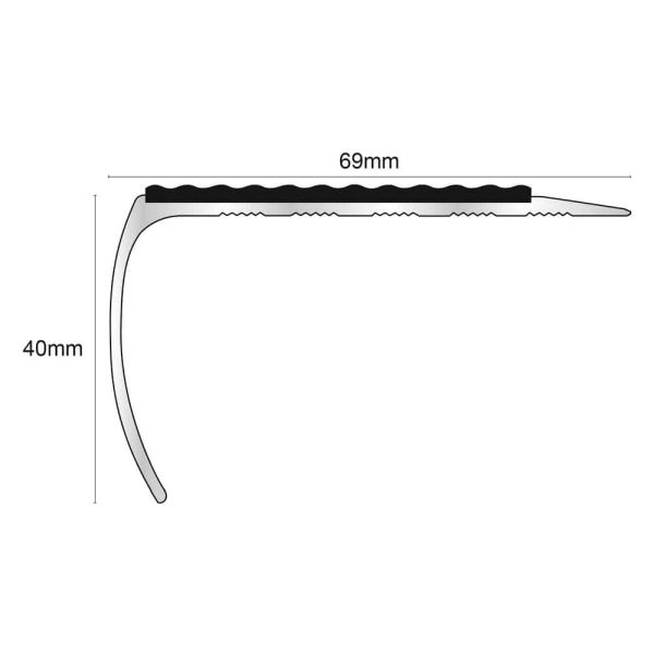 Aluminium Stair Nosing 69mm x 40mm Edge Trim With Non Slip Pvc Insert Tredsafe
