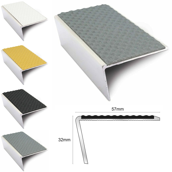  Aluminium Non Slip Stair Nosing Rakeback Edge Trim With Pvc Insert 57 x 32mm 