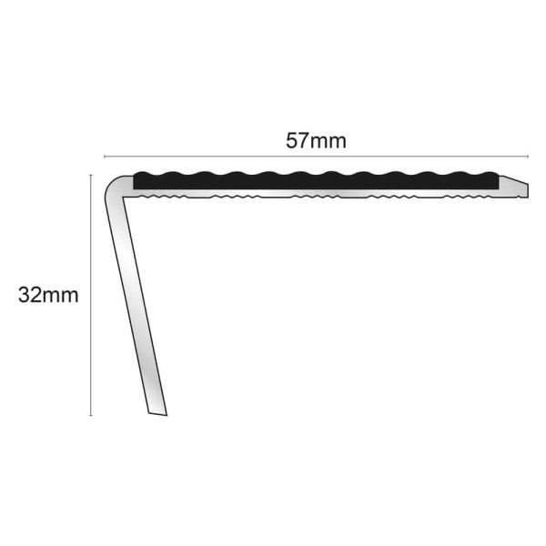  Aluminium Non Slip Stair Nosing Rakeback Edge Trim With Pvc Insert 57 x 32mm 