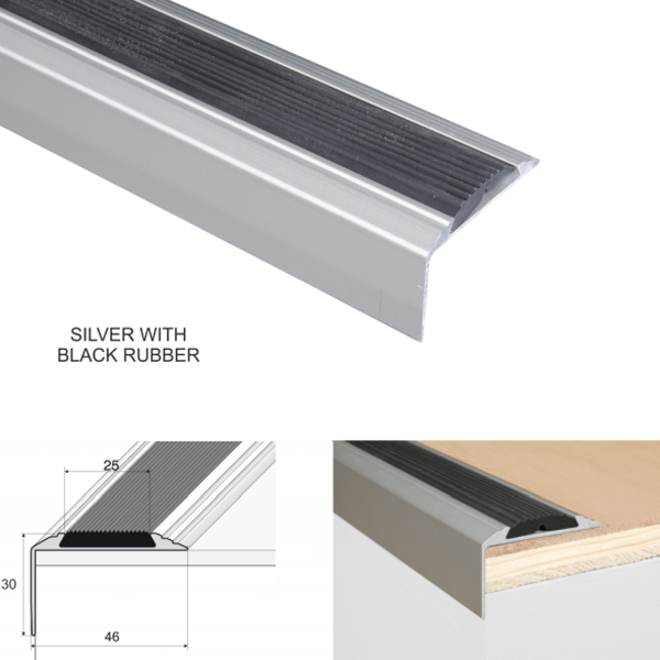 Aluminium Self Adhesive Anti - Slip Stair Nosing Edge Trim With Rubber Insert