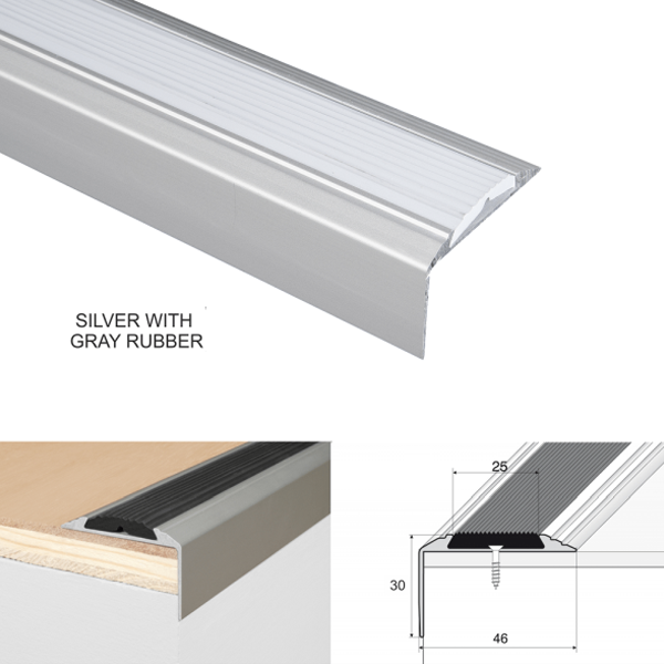 Anodised Aluminium Stair Nosing With Non Slip Rubber For Tread Edges