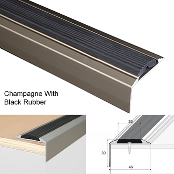 Anodised Aluminium Stair Nosing With Non Slip Rubber For Tread Edges