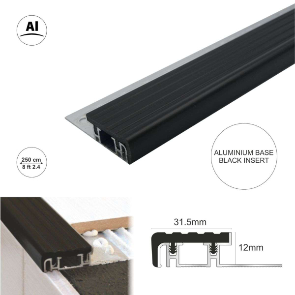 Aluminium Stair Nosing Edge Trim Step Nose Edging Nosings For Tiles And Stone For 12mm Flooring