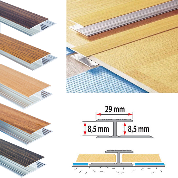 Aluminium Wood Effect Door Threshold Floor Bar Trim Laminate Connector