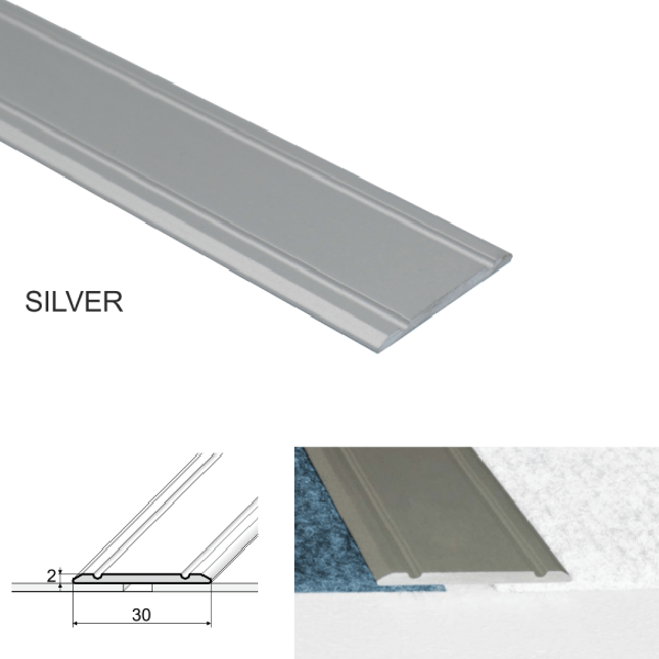 Aluminium Flat Door Threshold  Screw fix For Wooden, Laminate, Carpet Vinyl Flooring