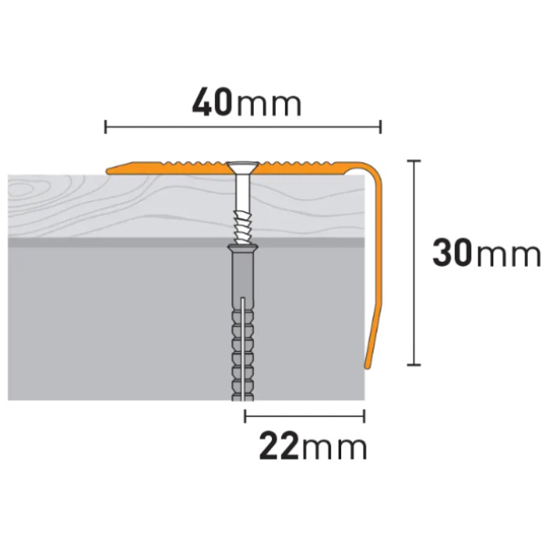 1.20m Anti-Slip Anodised Aluminium Stair Step Nosing Edge Trim For Carpet, Vinyl or Tiled Stairs