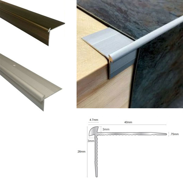 Anodised LVT Aluminium  Stair Nosing Edge Profile For 3mm Flooring