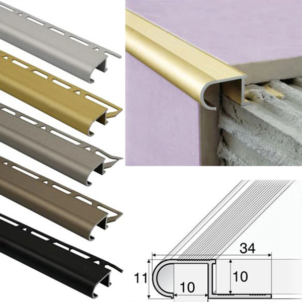 Anti-Slip Stair Nosing Edge Trim Step Edging For Tiles 34mm x 11mm x 10mm