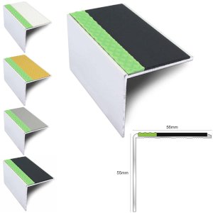 DDA Compliant Aluminium Non Slip Stair Nosing Edge Trim With Pvc Insert 56 x 55mm