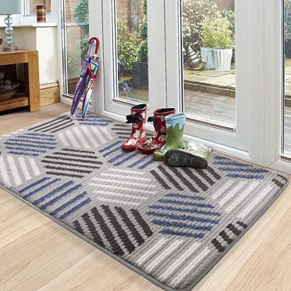 Blue Non-Slip Machine Washable Soft Doormat For Front Door Entry, Outdoor Dirt Trapper Mat