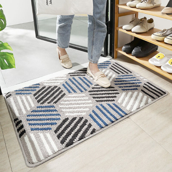 Blue Non-Slip Machine Washable Soft Doormat For Front Door Entry, Outdoor Dirt Trapper Mat