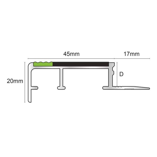 Commercial Stair Noising For 12.5mm Flooring Slimline Non Slip Stair Nosing