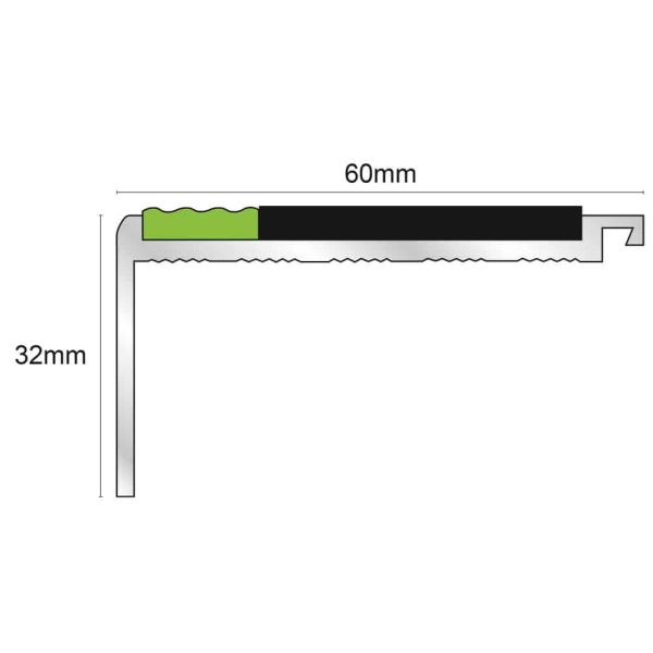 Commercial Stair Nosing 60mm x 32mm Non Slip With PVC insert