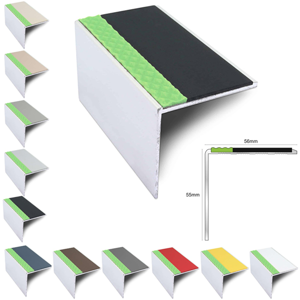 Commercial Stair Nosing 56mm x 55 mm Edge Trim With Pvc Insert  DDA Compliant Aluminium