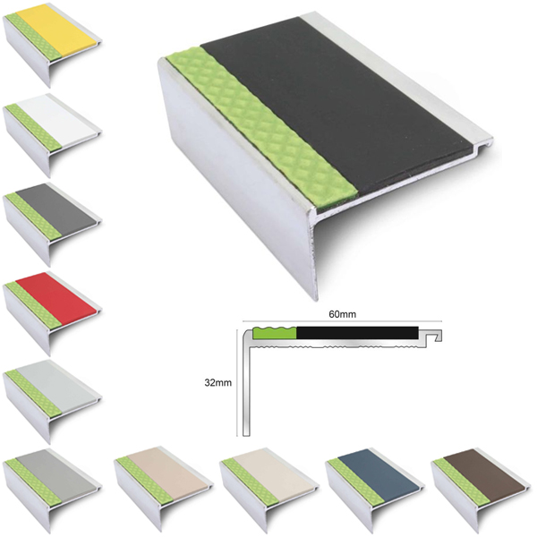 Commercial Stair Nosing 60mm x 32mm Non Slip With PVC insert