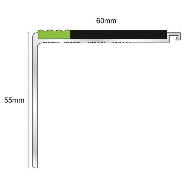 Commercial Stair Nosing 60mm x 55mm Non Slip With PVC Insert Step Edge Protection DDA Compliant 