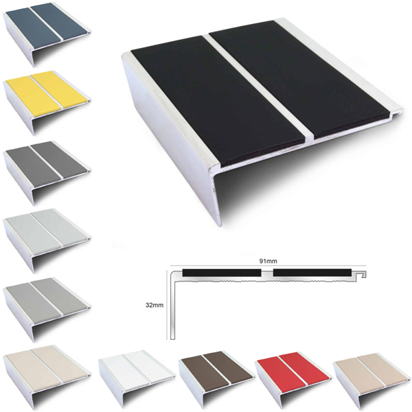 Commercial Stair Nosing 91mm x 32 mm Non Slip PVC Insert Stair Nosing Edge Trim