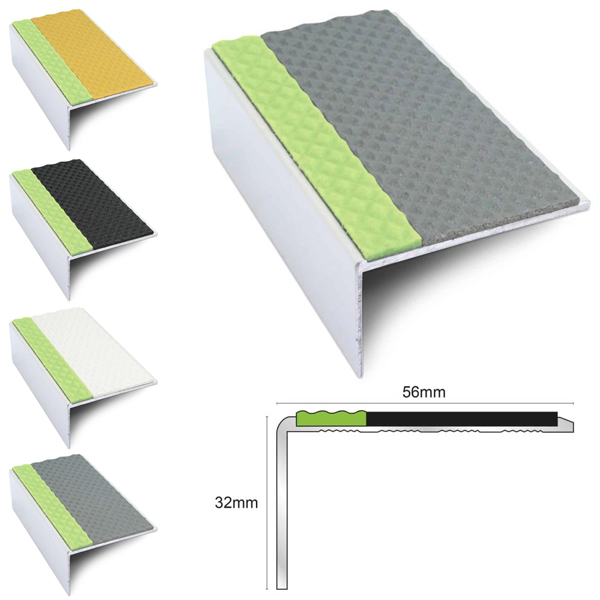 Commercial Stair Nosing 56mm x 32mm Edge Trim With Pvc Insert Anti Slip