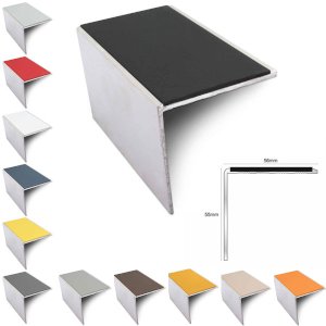 DDA Compliant Aluminium Non Slip Commercial Stair Nosing Edge Trim With Pvc Insert 56 x 55mm