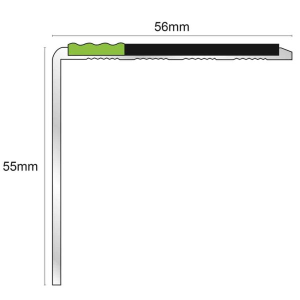 DDA Compliant Aluminium Non Slip Stair Nosing Edge Trim With Pvc Insert 56 x 55mm