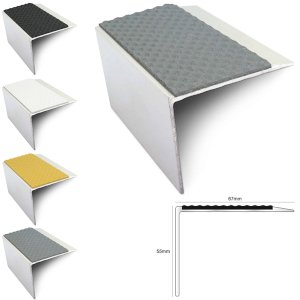 DDA Compliant Aluminium Non Slip Stair Nosing Edge Trim With Pvc Insert  67 x 55mm